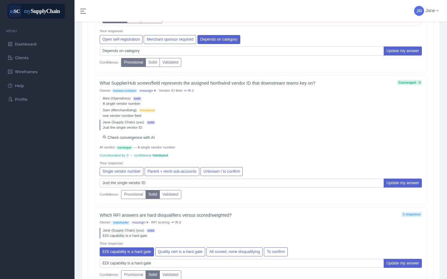 AI clustering recognizes same-meaning answers as converged